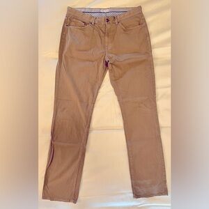 Peter Millar sateen 5 pocket pants. 35 x 33 tan, khaki, brown, taupe